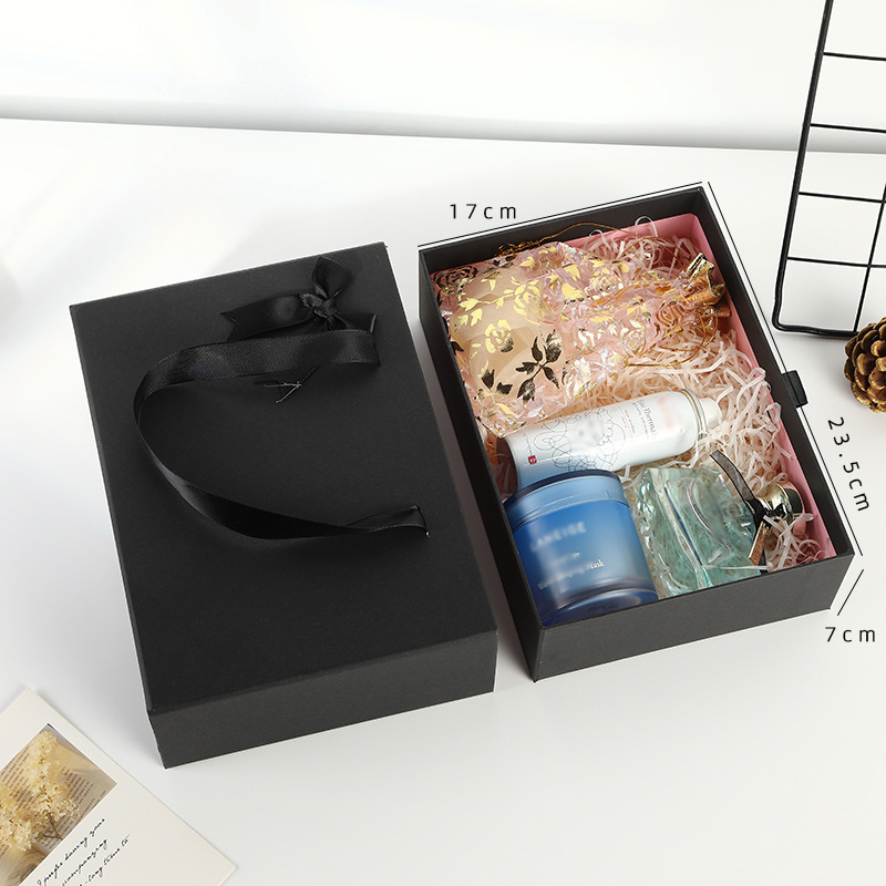 Black Gift Portable Box Lipstick Cosmetic Large Gift Box Bow Drawer Box Exquisite Pull-out Paper Box