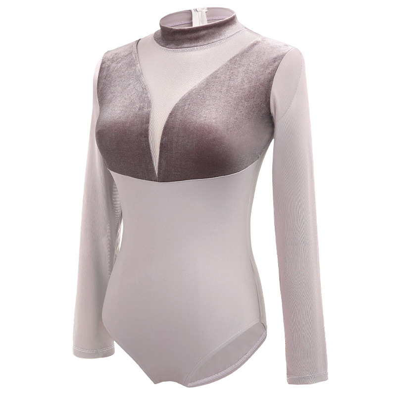 Ropa de ballet de danza para adultos, ropa de práctica, ropa de cuerpo de terciopelo de manga larga con cuello alto de otoño e invierno, ropa de gimnasia de una pieza, ropa de yoga