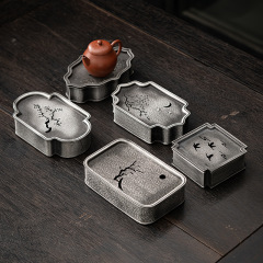 Retro Alloy Teapot Trivet, Japanese-Style Coaster for Tea Pots, Dry Brewing Station, Jian Shui Tray, Teapot Mat, Water-Reservoir Small Tea Table Accessory