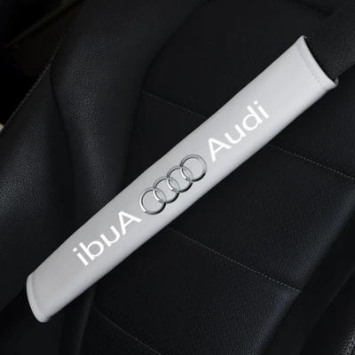 Car Logo Anti-Strain Seatbelt – Seat belt shoulder pad - audi-galaxy-gray-pair-6x38cm
