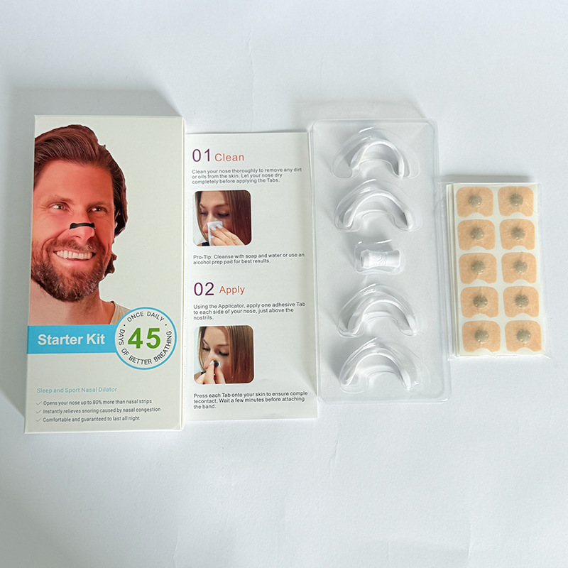 Set de cuidado nasal transfronterizo superventas para la expansión de las vías respiratorias, que incluye clip nasal y tiras nasales, venta al por mayor directa de fábrica.