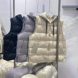 2024 New Autumn and Winter Spliced ​​Knitted Hooded Lightweight down Jacket Women's Short Vest Warm Loose Vest