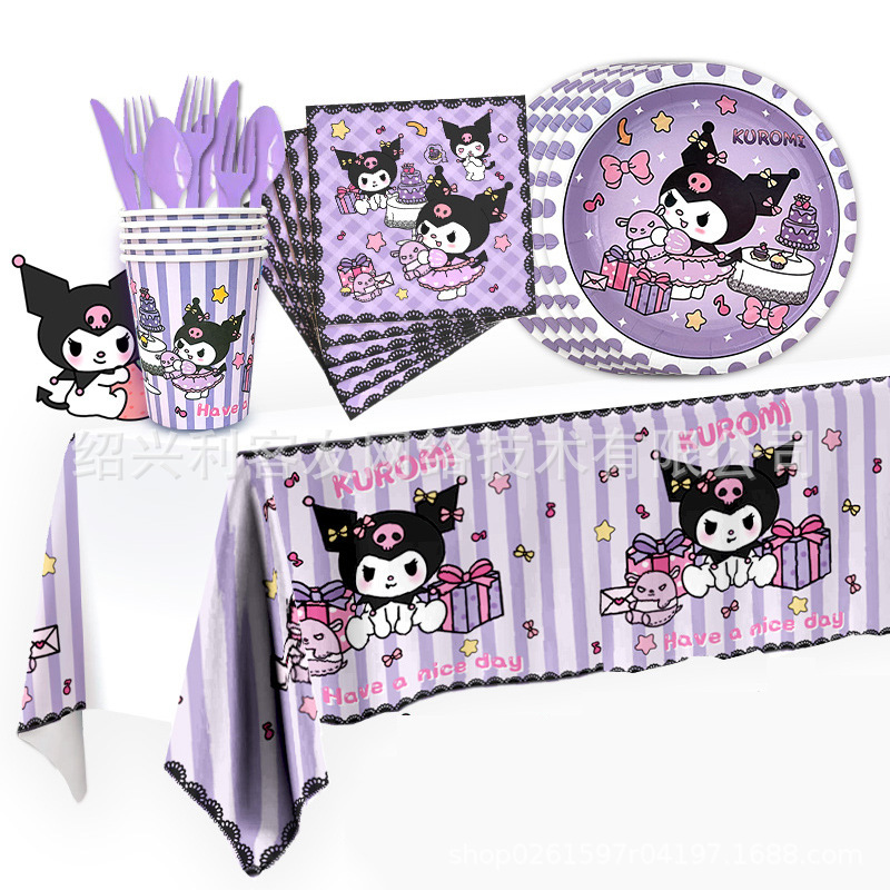 Kuromi Disposable Tableware Sanrio Theme Birthday Party Decoration Supplies Kuromi Paper Tray Flag Tablecloth Kuromi Disposable Tableware Sanrio Theme Birthday Party Decoration Supplies Kuromi Paper Tray Flag Tablecloth