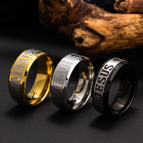 Titanium Steel Ring Men's Personality European and American Corroded Letters Men's Trendy Brand Ring New Jewelry Wholesale Shipping Source