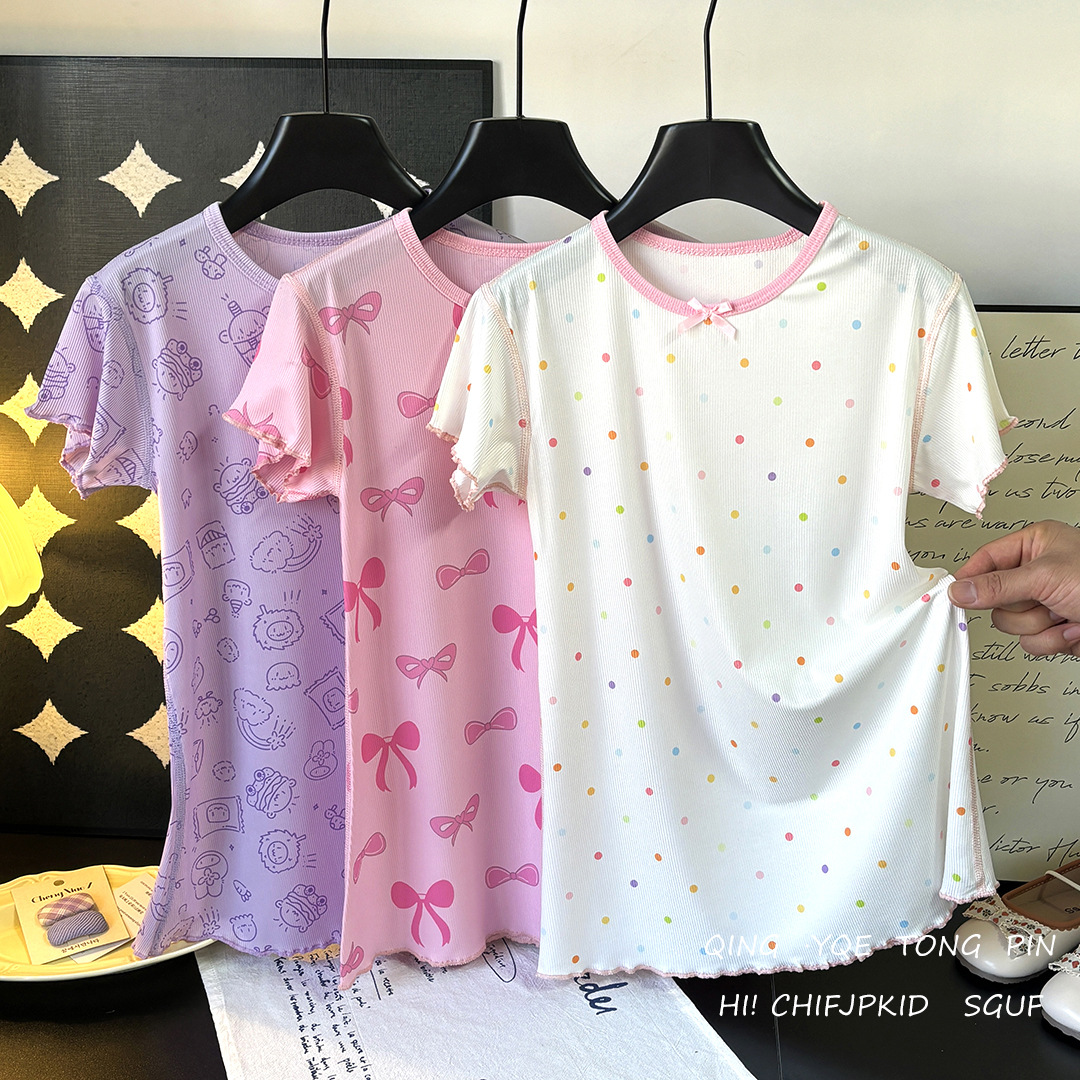 New Summer Kidsren's Cartoon Ice Silk Nightgown for Girls, Babies and Middle-Aged Kidsren, Category a Lace Thin T-Shirt Dress
