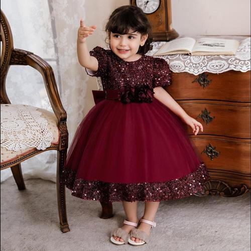 Amazon flower child dress little girl wedding dress glittering flower chiffon dress first birthday girl baby princess dress