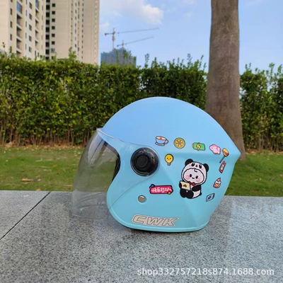 winter warm men's and women's children – Motosiklet kaskı (dəbilqə) - sky-blue-black-and-white-panda-transparent-long-mirror-3c-childrens-3-10-and-a-half-years-old-helmet