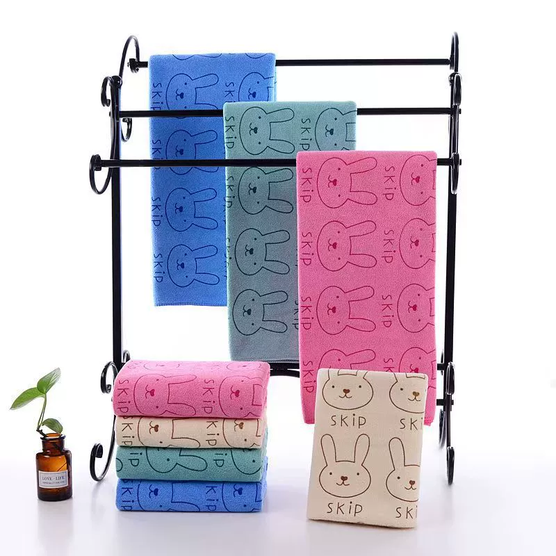 Оптовые полотенца из микрофибры 300 г, банное полотенце 70*140 см, с начесом, утолщенное, с тисненым принтом в виде мультяшного кролика