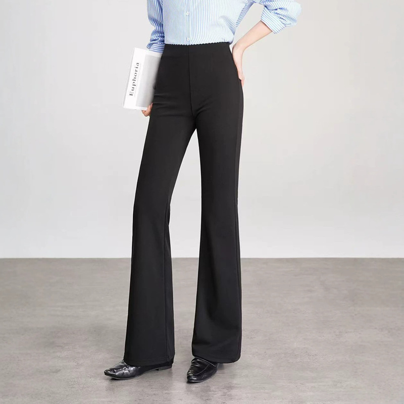 Five White Geese M13 Micro-Speaker Goddess Pants, Spring and Autumn, High-Waisted, Slim-Fit, Slimming, Black, Draped, Commuting Wide-Leg Pants