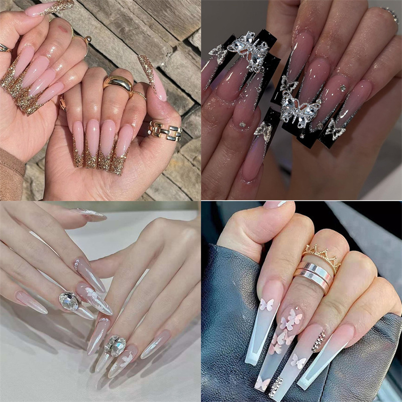 504 piezas de uñas en caja de uñas súper largas, pegatinas completas transparentes, ballet, manguera de mezclilla francesa, parche de uñas