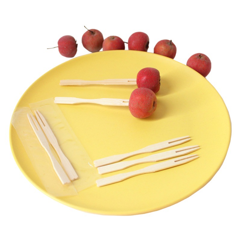 9cm Tenedor de fruta de bambú 100 unids/pack KTV bar Club merienda tenedor Amazon Tenedor de comida natural