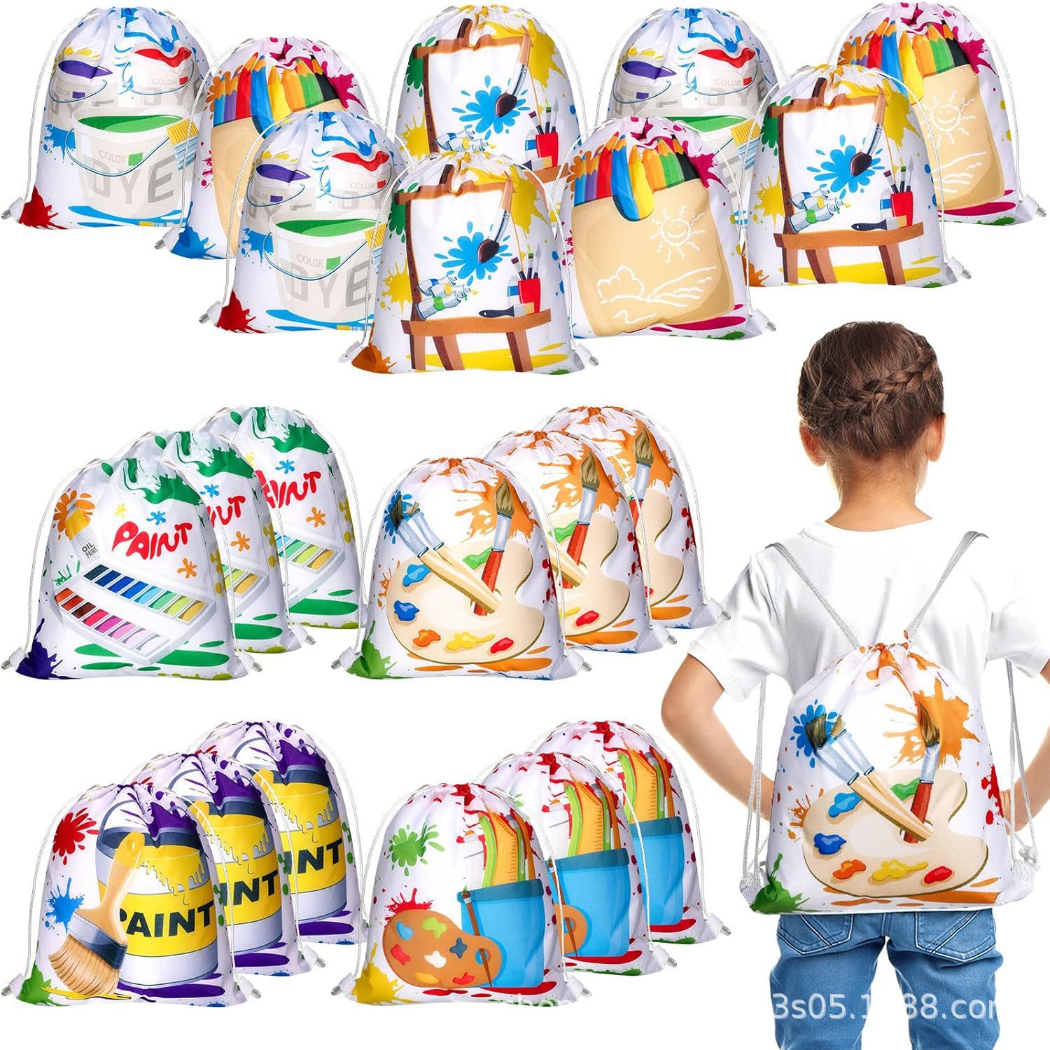 彩绘一双肩抽绳背包袋子便携收纳袋涤纶手提抽绳袋束口袋