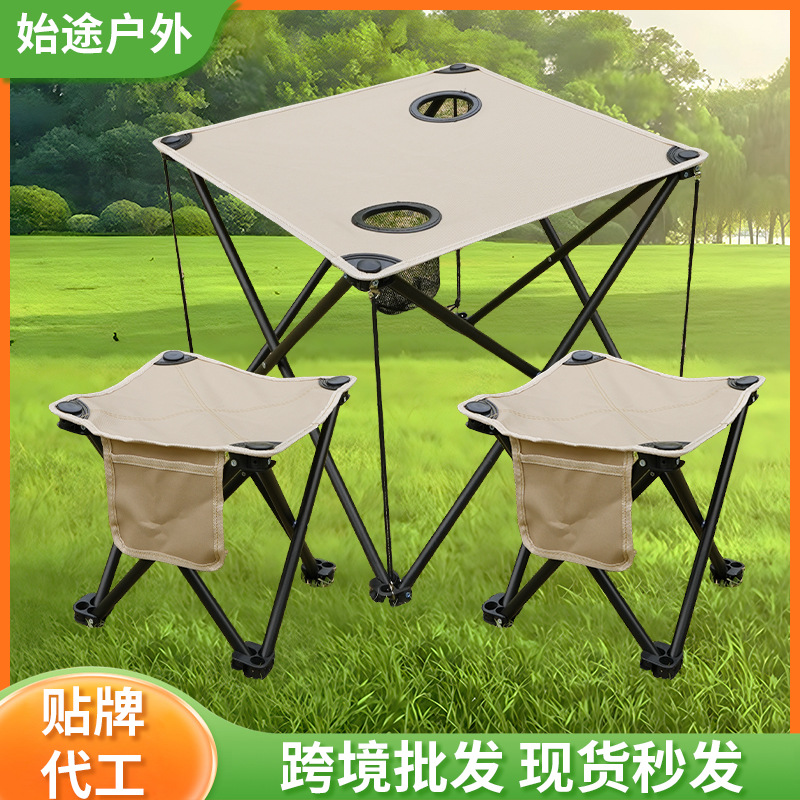 Juego de mesa y sillas plegables para exteriores, portátiles, de tela, para picnic y camping, venta al por mayor transfronteriza.