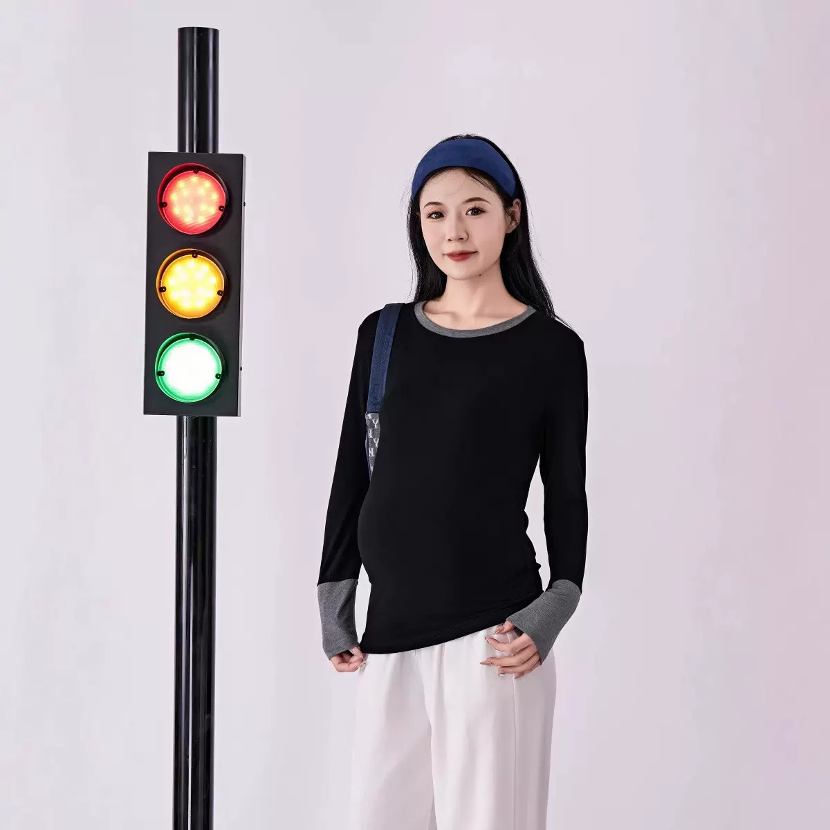 心天人可可打底衫春季孕妇肌底秋季圆领撞色拼接打底高弹加长护肚