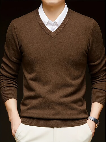 Long Sleeve Rayon Blend Men's V Neck Pullover Sweater