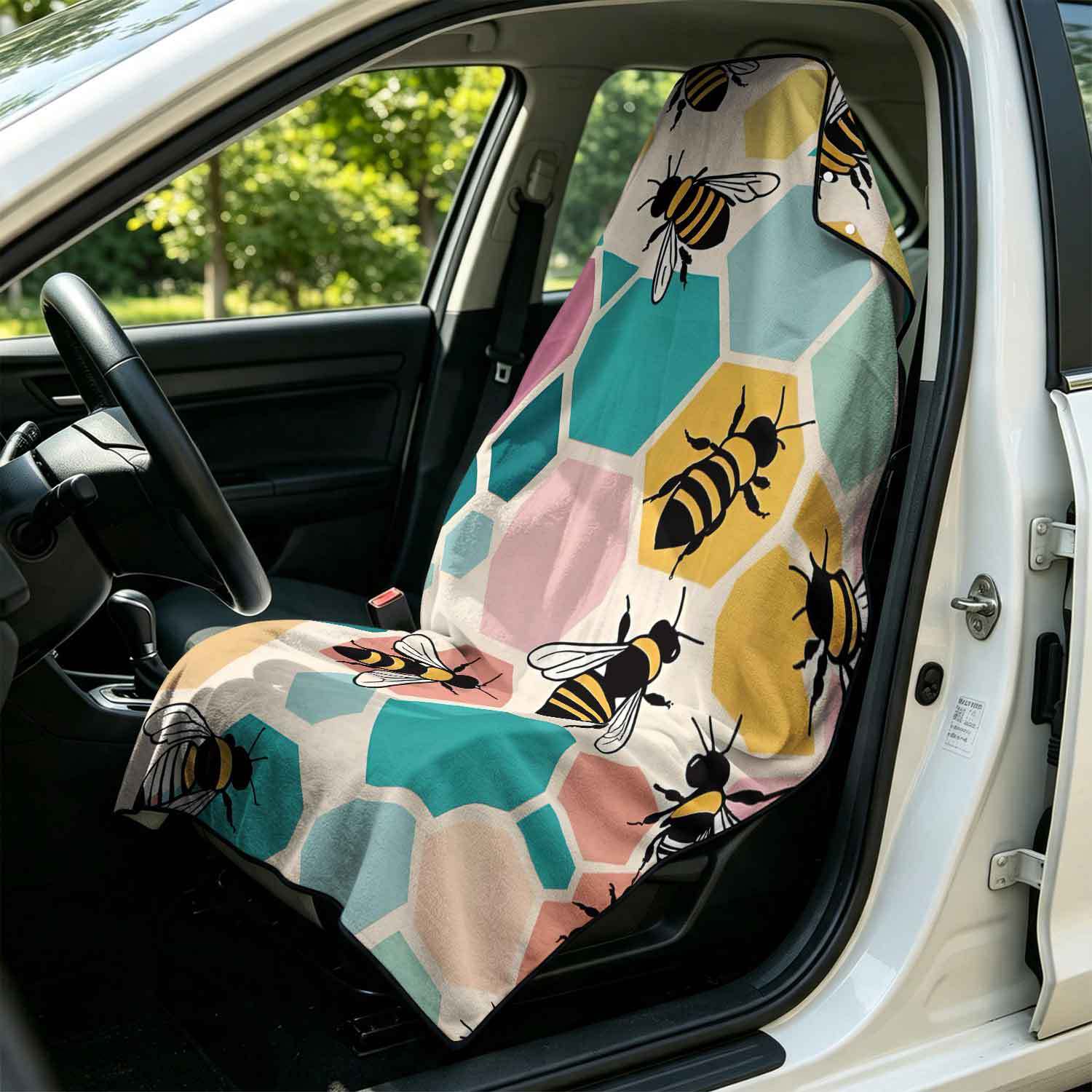 Printed bath towel and car seat cover 2-in-1, ultra-fine fiber outdoor beach and car dual-use universal seat cushion