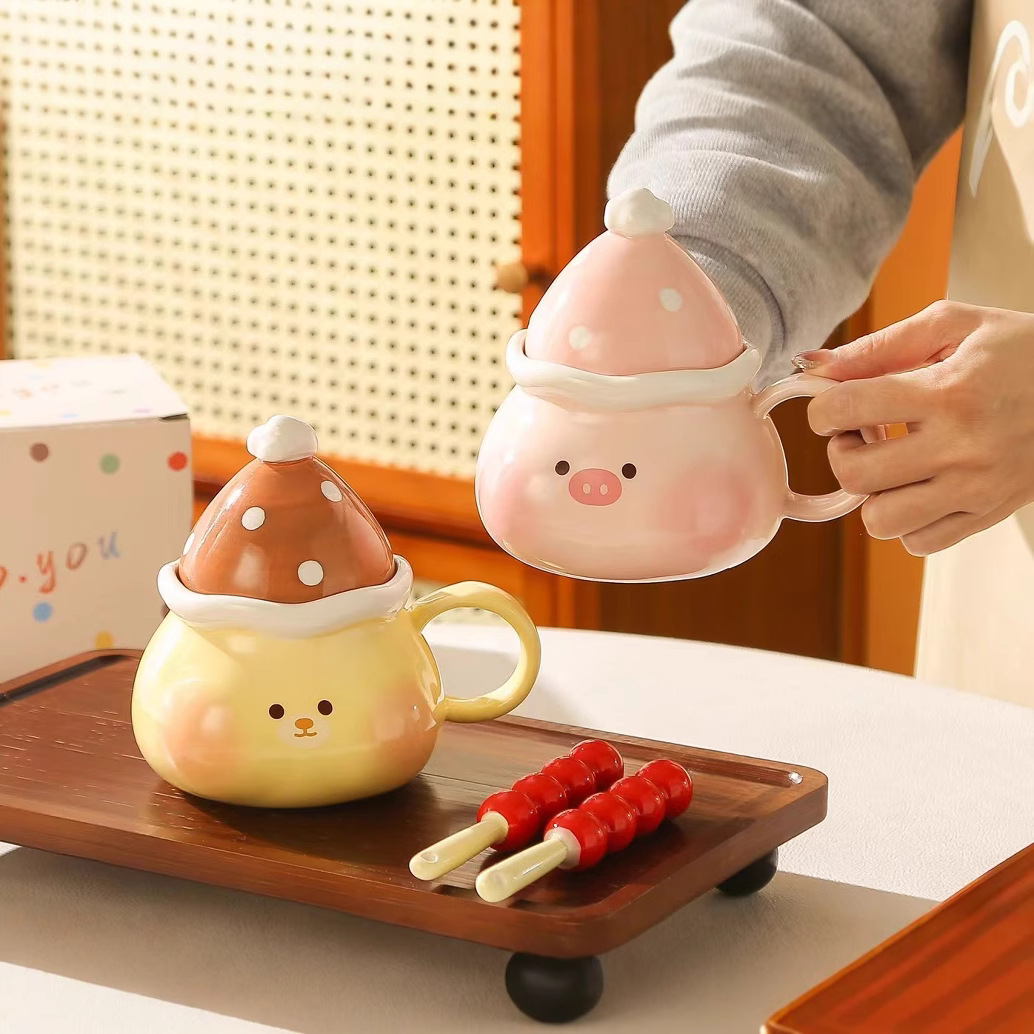 Creativo y lindo palo de haws confitados taza de animales de dibujos animados taza de vino de cerámica con personalidad linda taza de regalo de mano