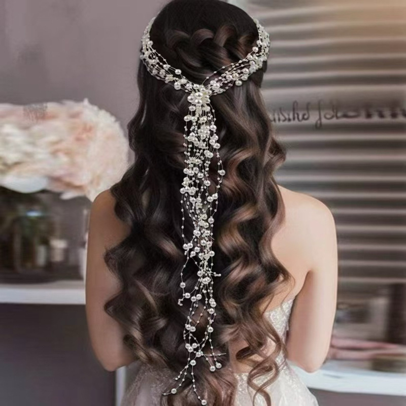 ブライダルウェディングボヘミアンロマンチックなレトロなヘアアクセサリーライト高級ヨーロッパとアメリカのエレガントな多層不規則なパールヘアバンド|undefined
