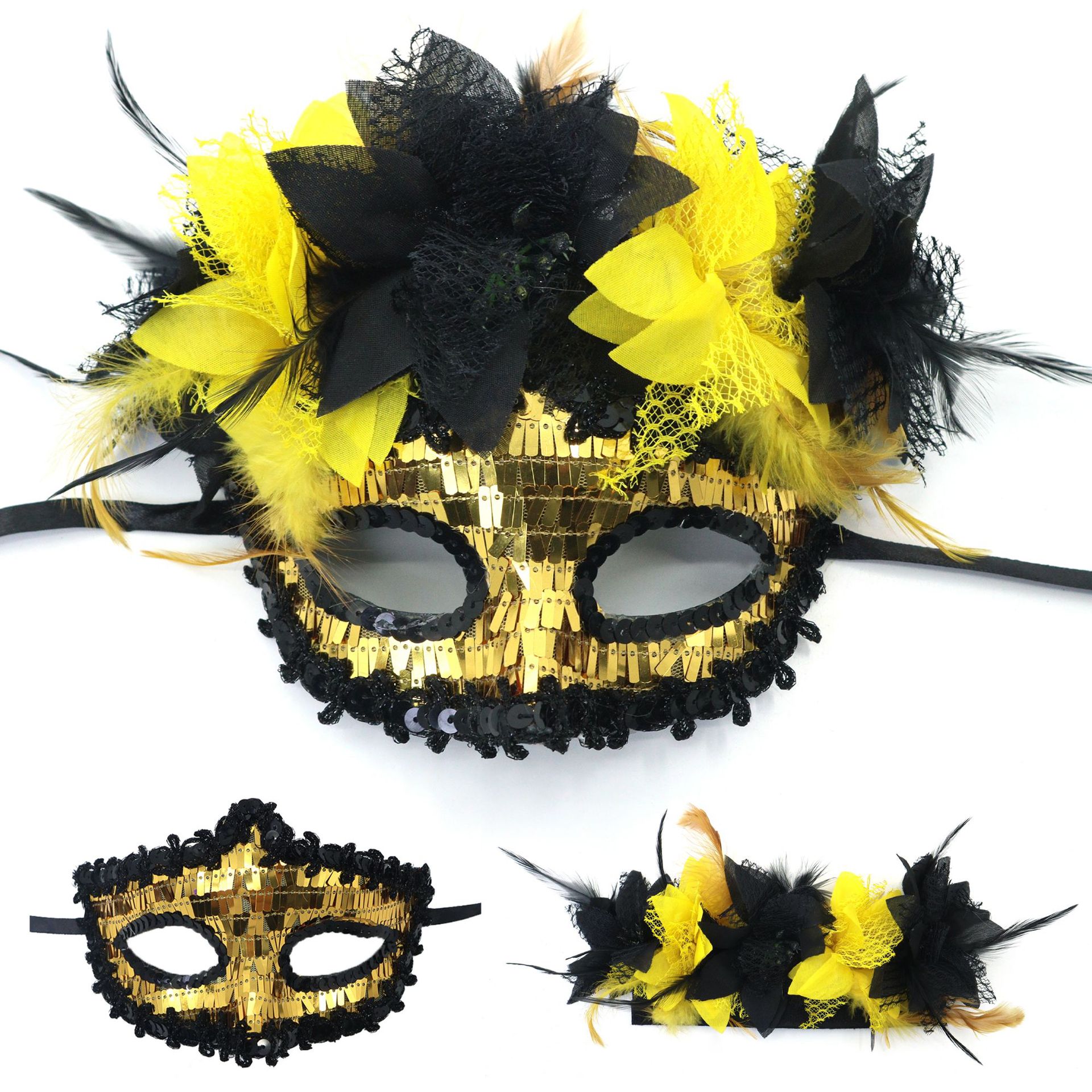 Transfronterizo exclusivo para Italia Venecia Feather Carnival Serie Lilium Half Face máscara separable