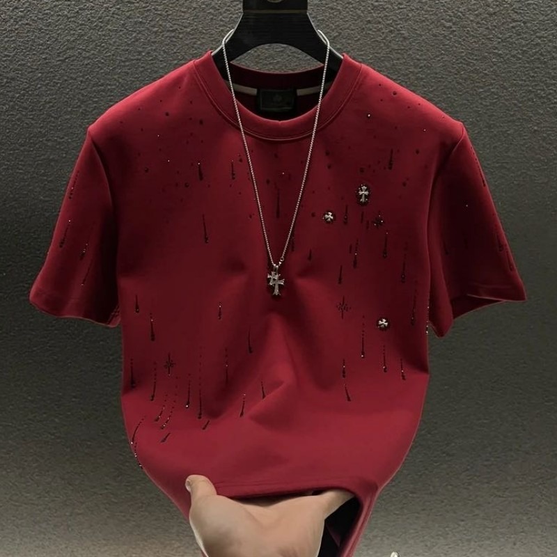 Primavera 2025 T-shirt da uomo di lusso a maniche corte, girocollo, con meteorite e strass, personalizzata in poliestere di alta qualità_voghion.com