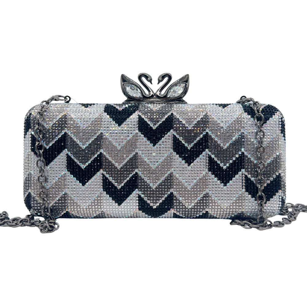 Clutch nữ đính đá lấp lánh hai mặt cầm tay dự tiệc — Đen trắng, màu hồng, màu vàng, màu đỏ chi tiết 13