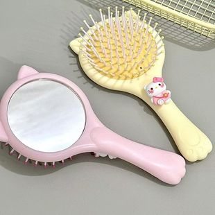Cute kitty cat mirror comb two-in-one high-value portable portable air cushion mirror comb soft girl portable massage comb