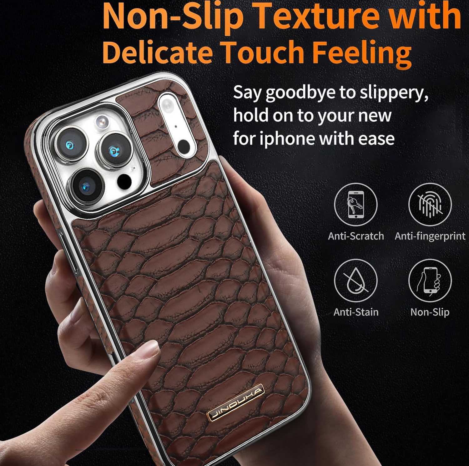 Ốp lưng iPhone 16 / 17 Pro Max họa tiết da rắn sang trọng, chống sốc toàn diện — màu đen, màu xanh, nâu nhạt, màu nâu sẫm chi tiết 6