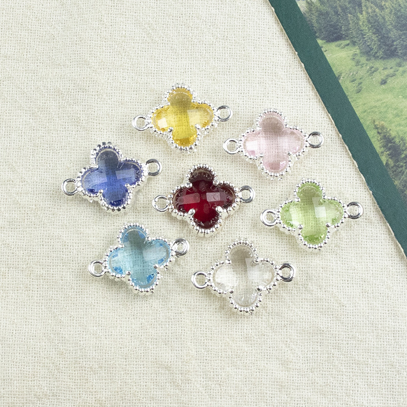 Bracelet Necklace Charms DIY Accessories Materials Colored Glass Double Pendant Four-Leaf Clover Pendant Wholesale in Stock Bracelet Necklace Charms DIY Accessories Materials Colored Glass Double Pendant Four-Leaf Clover Pendant Wholesale in Stock