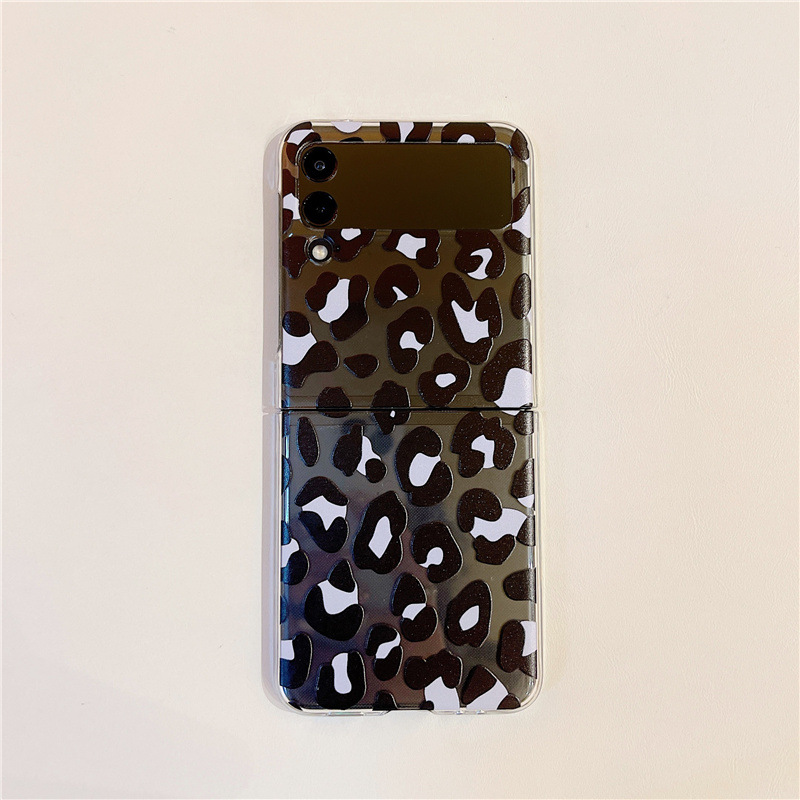 Adatto per Samsung ZFlip4/3/2 telefono con schermo pieghevole custodia rigida per PC con stampa leopardata nera e rosa, pacchetto completo_voghion.com