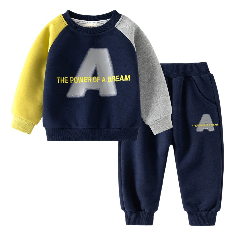 Детский комплект свитшотов, осень 2021, новый пуловер с длинными рукавами для мальчиков, комплект из двух предметов, детский утолщенный спортивный костюм, модный
