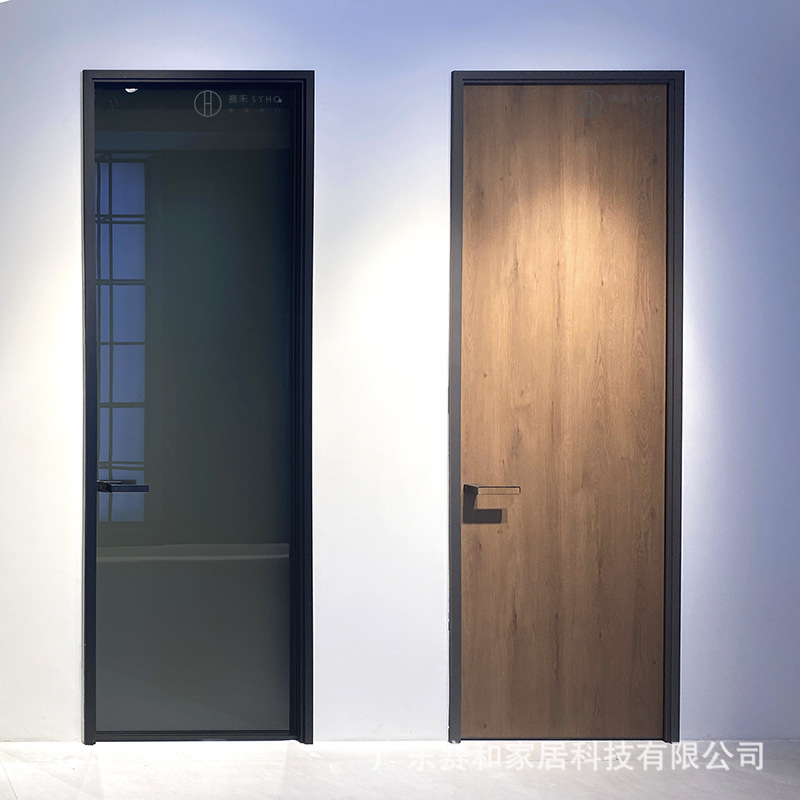Custom-Made Minimalist Glass Door with Outward Opening and Inward Opening, Black and Gray Glass Door for Changing Rooms, Aluminum Alloy Bathroom Door for Hotel Bathrooms