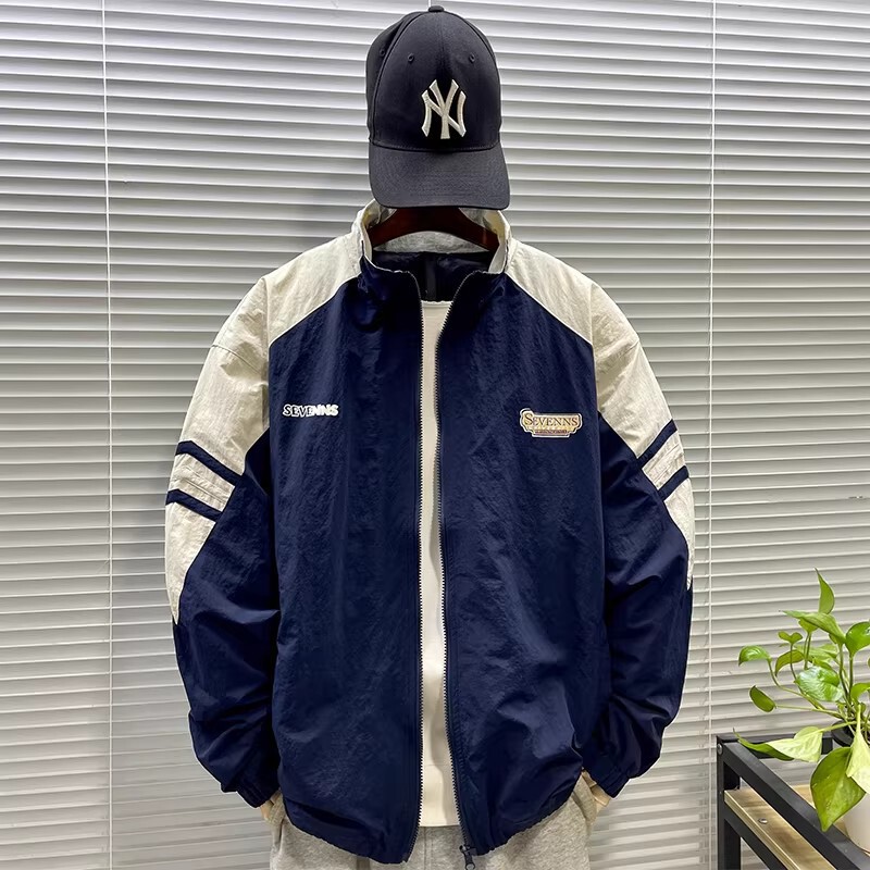 Mountain-Style Patchwork Color-Block Stand-Collar Jacket for Men, Spring and Autumn Trendy Brand Loose-Fitting Versatile Casual Sports Youth Outerwear Mountain-Style Patchwork Color-Block Stand-Collar Jacket for Men, Spring and Autumn Trendy Brand Loose-Fitting Versatile Casual Sports Youth Outerwear