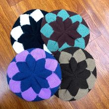 手工全羊毛撞色贝雷帽女秋冬新款卷边毛线帽显脸小拼色针织帽冷帽