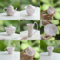 墨己玉泥有田焼ピンク桜手描き工夫茶器陶磁器蓋碗ティーポット