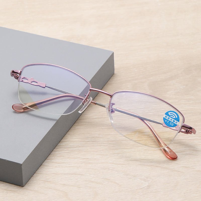 メモリチタンハーフ枠防ブルーライト老眼鏡女子中高年疲れにくい老眼鏡ファッションファッション花鏡女子|undefined