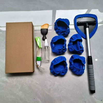 Aluminum Rod Car Window Brush Car cleaning tools - 6-blue-cloth-covers-1-set-of-b-type-plastic-parts-1-spray-bottle-1-green-and-white-air-conditioning-brush-1-small-brushkraft-paper-box