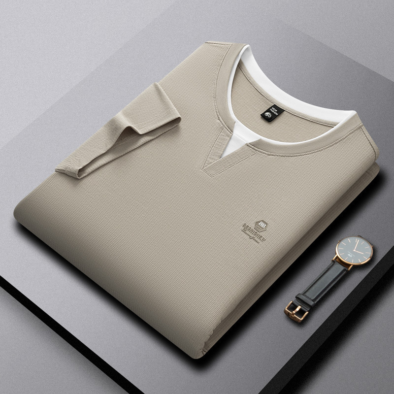 Workplace Commute Pressed-Seam Short-Sleeve T-Shirt for Men, Summer Solid Color Short-Sleeve T-Shirt, Breathable Quick-Dry Business Fashion Double-Collar Men's T-Shirt