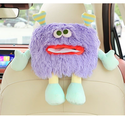 Car-Mounted Plush Tissue Box, Car Car tissue box/set - forest-series-3d-purple-fuzz-monster
