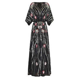 欧美夏秋女装2026重工亮片刺绣钉珠蝙蝠袖红色包臀长礼服连衣长裙