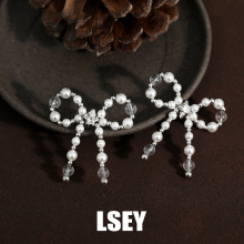 珍珠蝴蝶结纯银耳钉轻奢风S925小众极简百搭高级感耳钉银饰批发