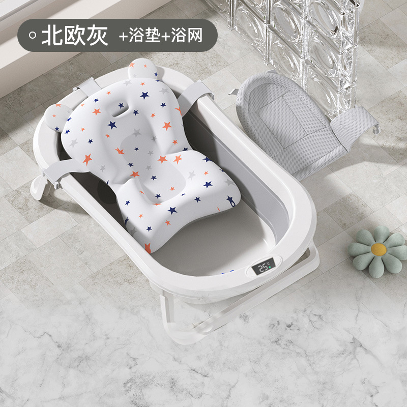 Baños de baño para bebés personalizados con sensor de temperatura inteligente, barriles de baño para recién nacidos, grandes baños para bebés plegables en casa para sentarse y acostarse