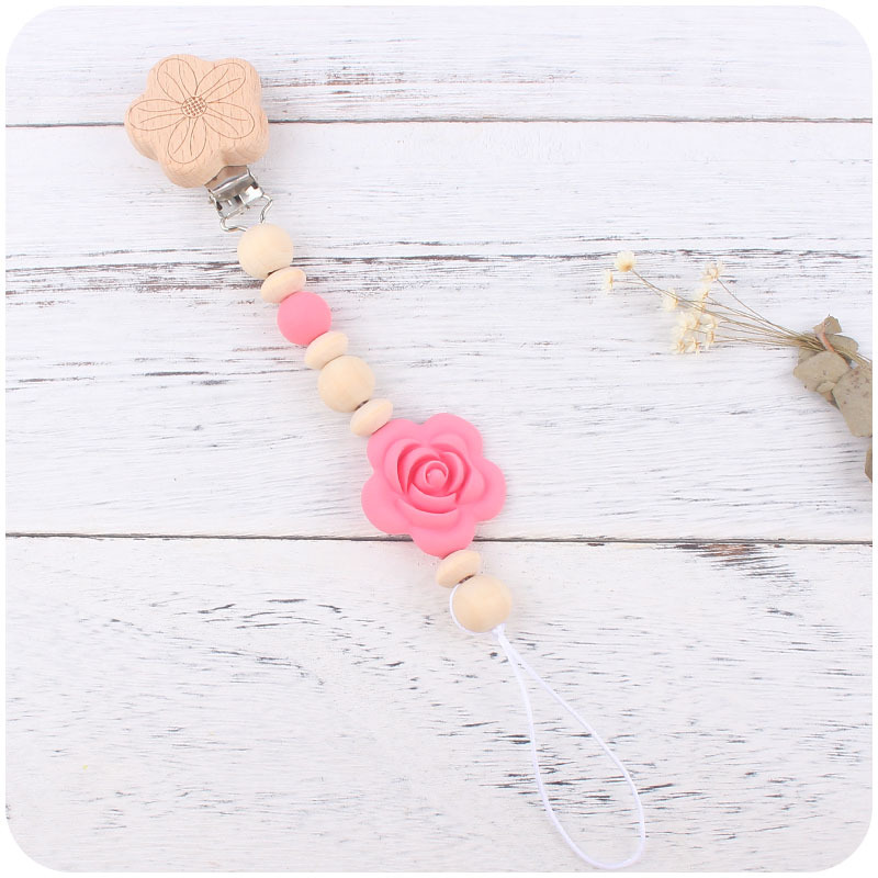 Nueva Rose chupete Cadena de cochecito para niños cadena colgante decorativo dibujos animados molar juguete teether pulsera Accesorios