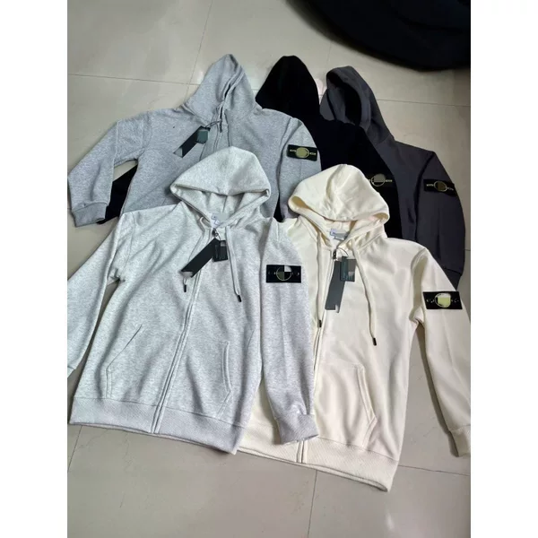 Cross-border STON Stone Shirt Autumn/Winter Unisex Hooded Solid Color Sweatshirt Island Sleeve Patch Badge Zipper Hoodie Jacket Trendy