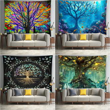 彩色树挂毯波西米亚曼陀罗迷幻壁毯欧美彩绘树居家背景墙装饰挂布