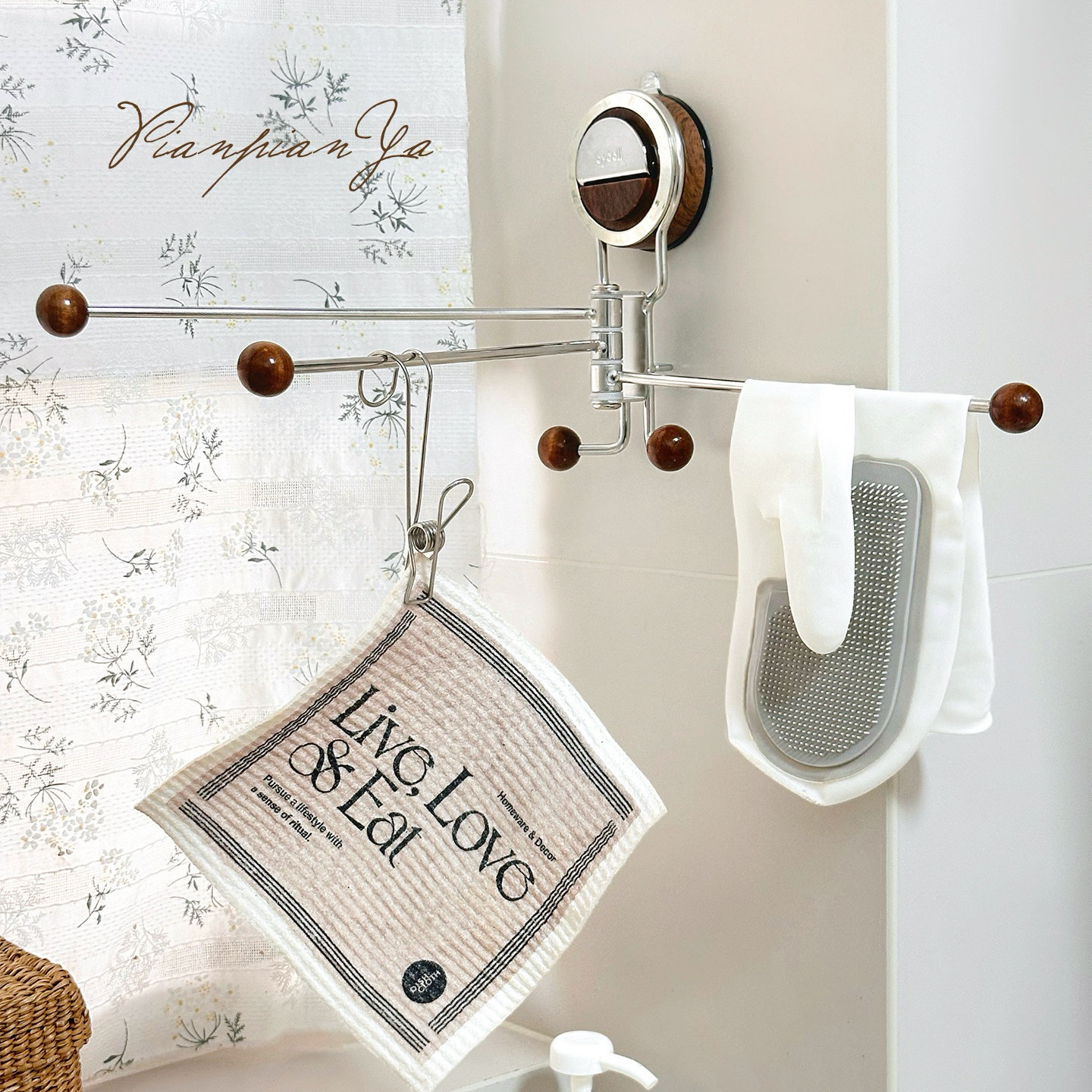 Kitchen Wall-Mounted Cloth Rack, Suction Cup Style, Stainless Steel, No-Drill, Multi-Rod Towel Storage Shelf, Bathroom Storage Rack