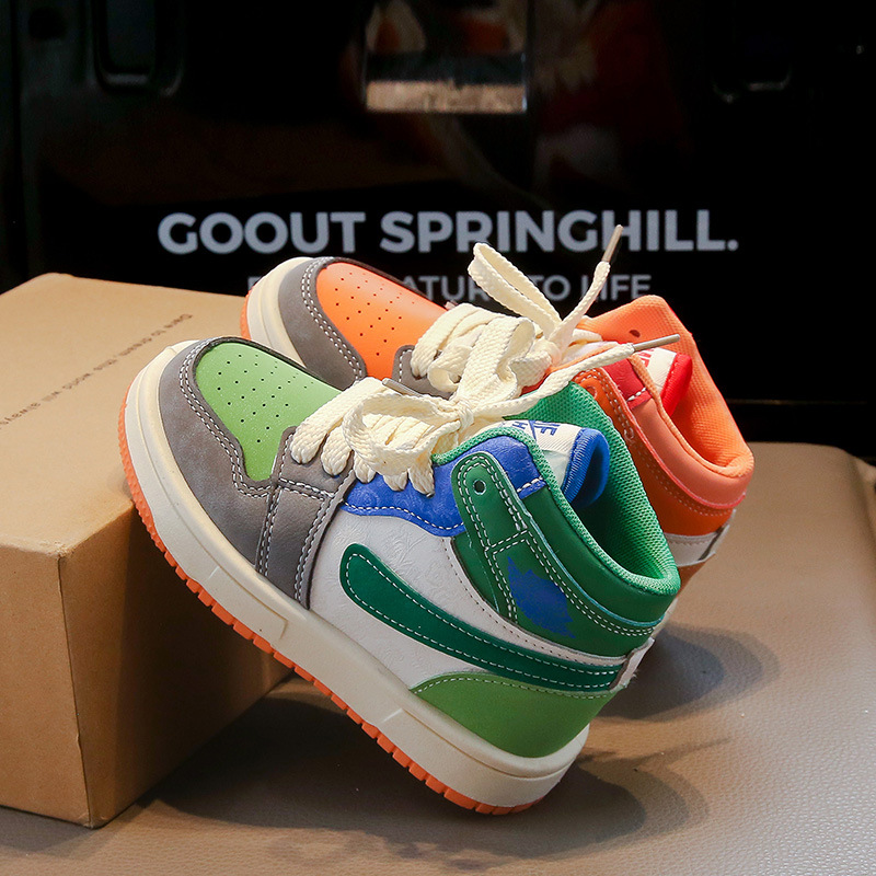 Fashionable children's mandarin duck 2024 autumn mid top leather surface, men's baby casual board s, girls' single_voghion.com