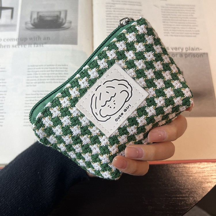 新しいスタイルの小さくて香りが良くてかわいいシンプルなチェック柄の絶妙なコンパクトポータブルジッパーミニ口紅化粧品コイン小銭入れ