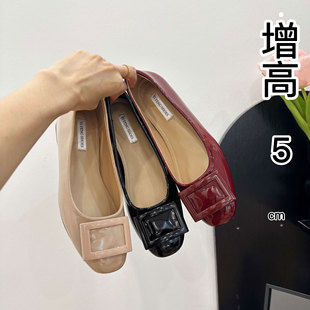 Small Height 5cm Nude Square Button Shallow Mouth Shoes Women's 2024 Summer New French All-match Soft Bottom Women's Shoes