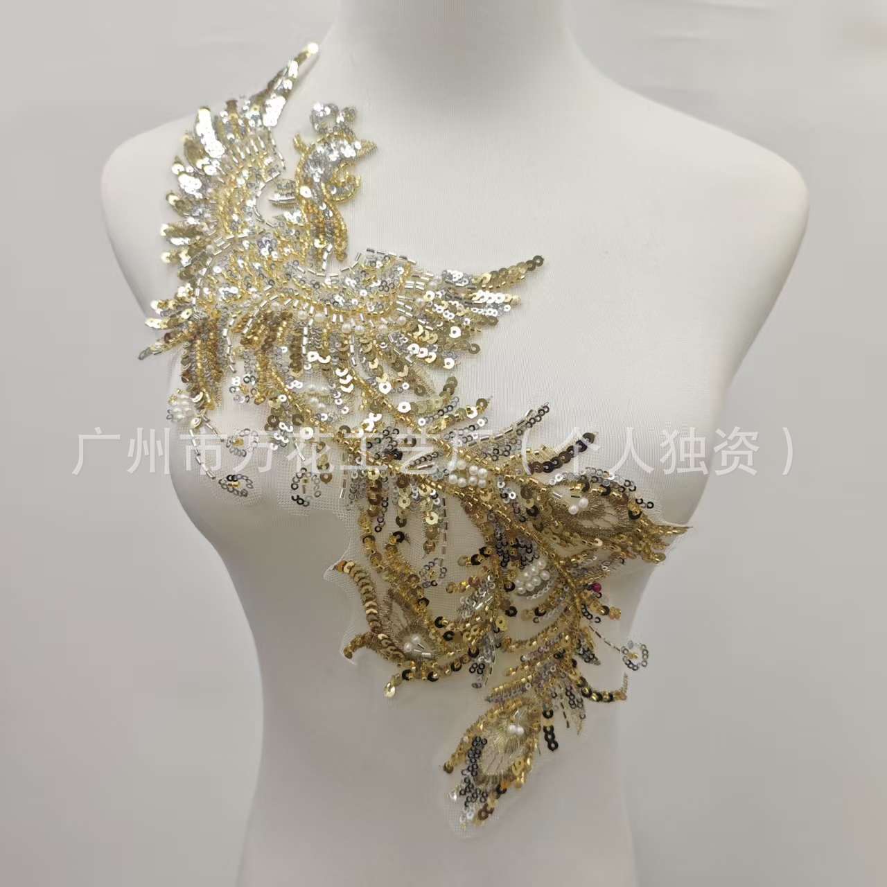 凤凰花亮片钉珠肩花 珠片立体绣 DIY礼服舞台装饰贴片 跨境爆款