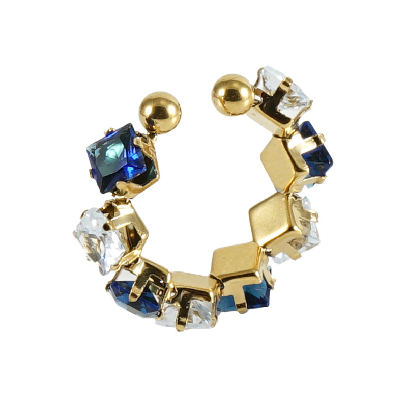 Anillo cuadrado de circón de moda europea y americana de acero inoxidable transfronterizo INS estilo diseño titanio acero 18K diamante-incrustado anillo abierto hembra